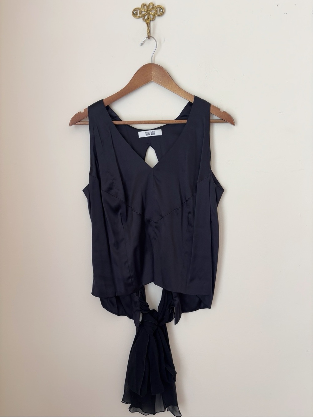 Rene Ruiz Black Satin Tie Back Sleeveless Top Sz 8